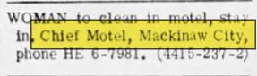 Mackinac Lake Trail Motel (Chief Motel) - Jul 1965 Ad For Cleaning (newer photo)